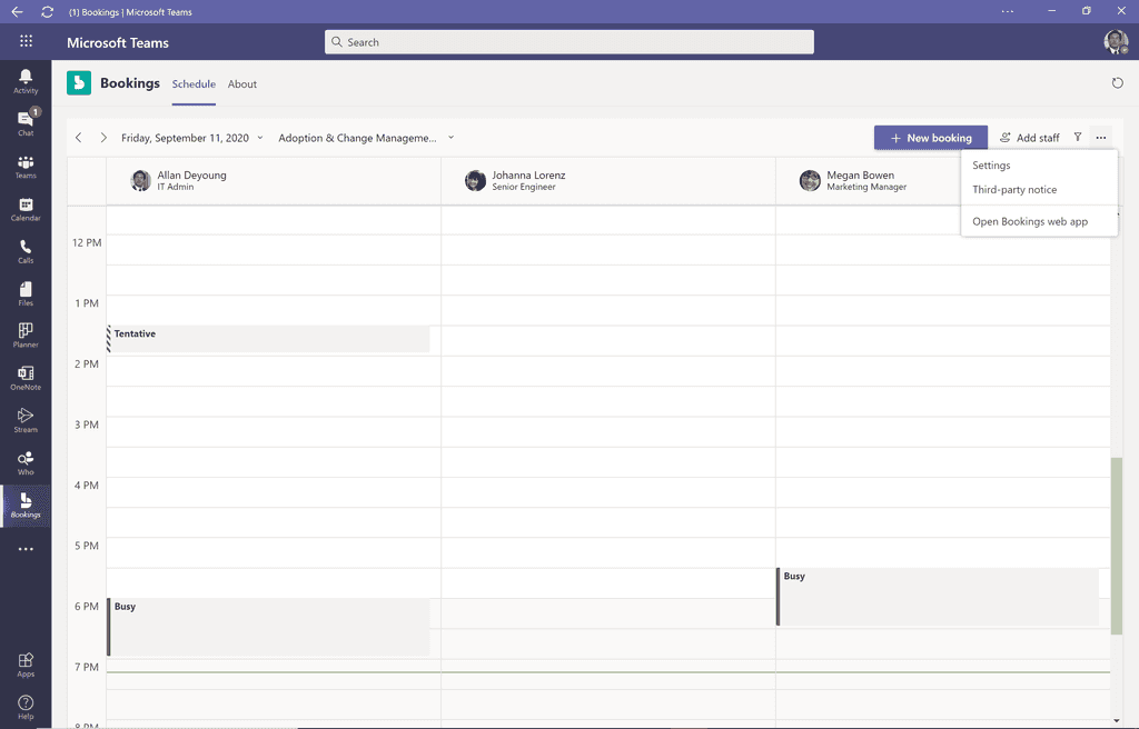 Imagen 15.- Calendario de Bookings en Teams.