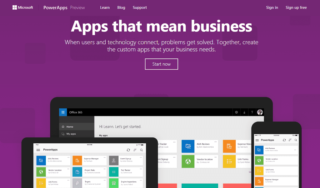 Figure 1.- PowerApps portal main page.