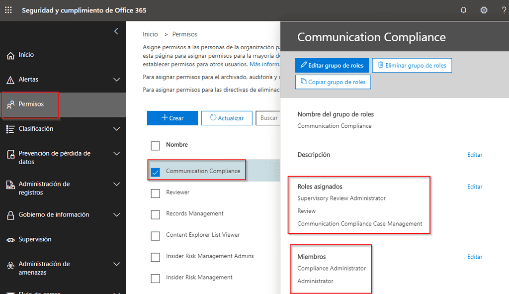 Imagen 4.- Asignación de permisos para los administradores de Cumplimiento.