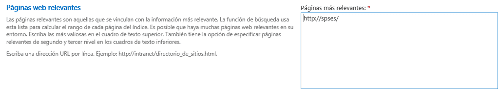 Imagen 1.- Configuración de Páginas Relevantes.