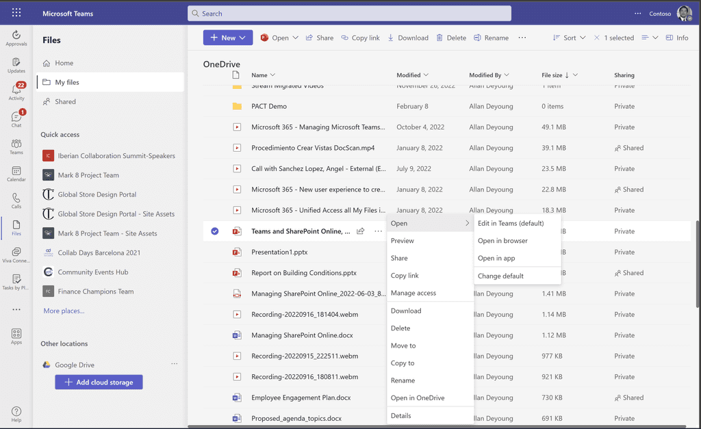 Imagen 7.- Opciones para interactuar con un documento desde la sección My files.