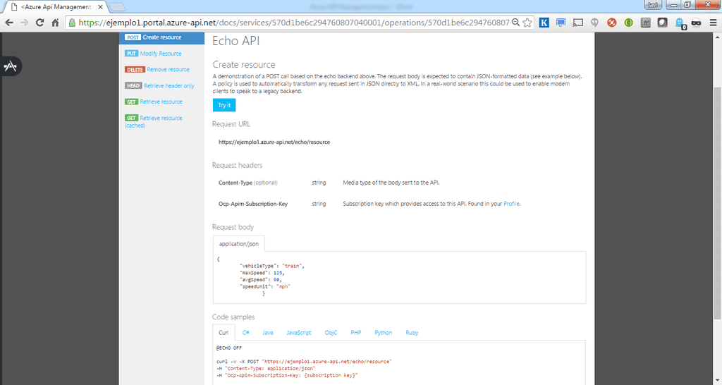 Imagen 6.- Documentación de una operación de Echo API.