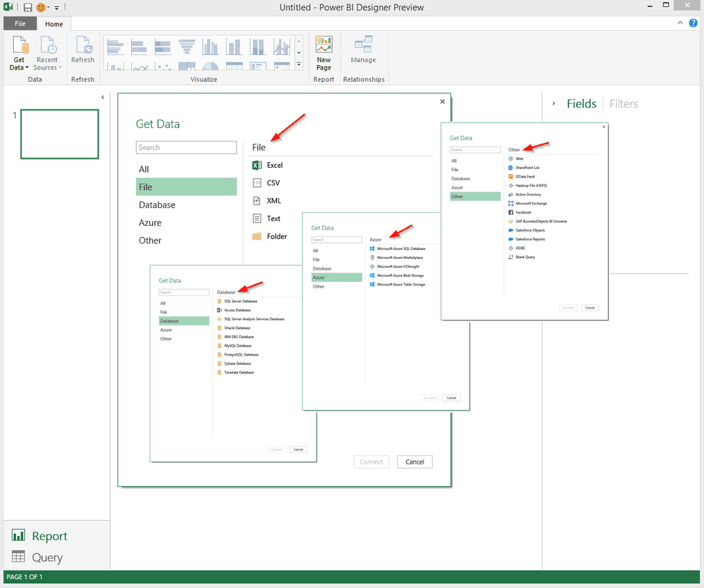 Imagen 3.- Fuentes de datos disponibles para Power BI.