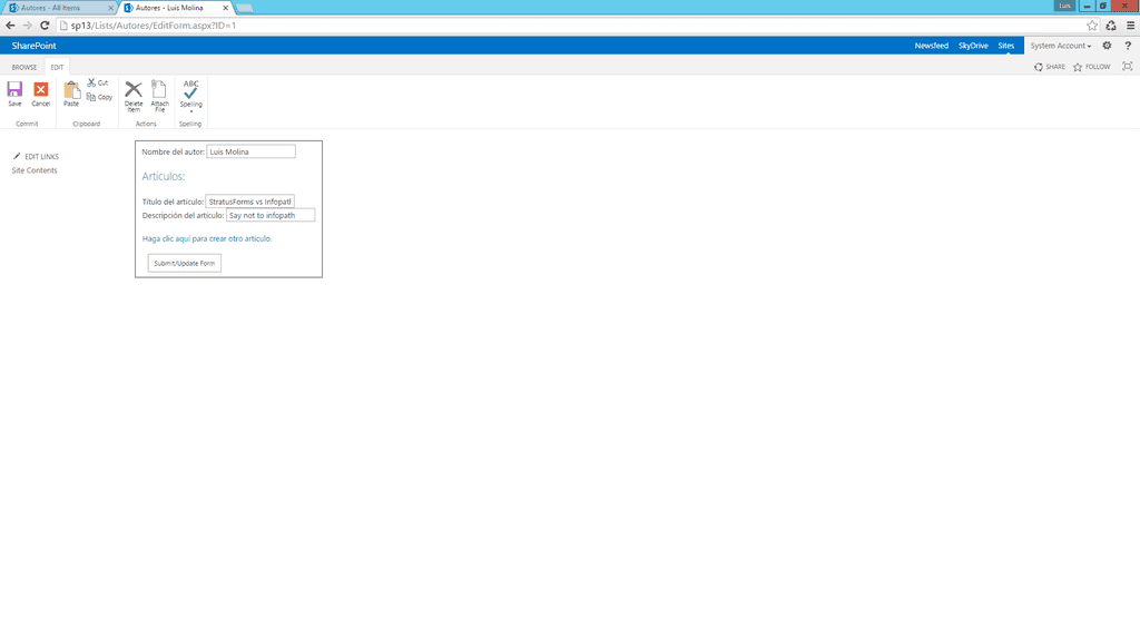 Imagen 3.- Prueba del formulario creado con StratusForms.