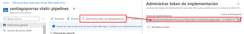 Imagen 22 - Obtención del token de implementación de Azure Static Web App