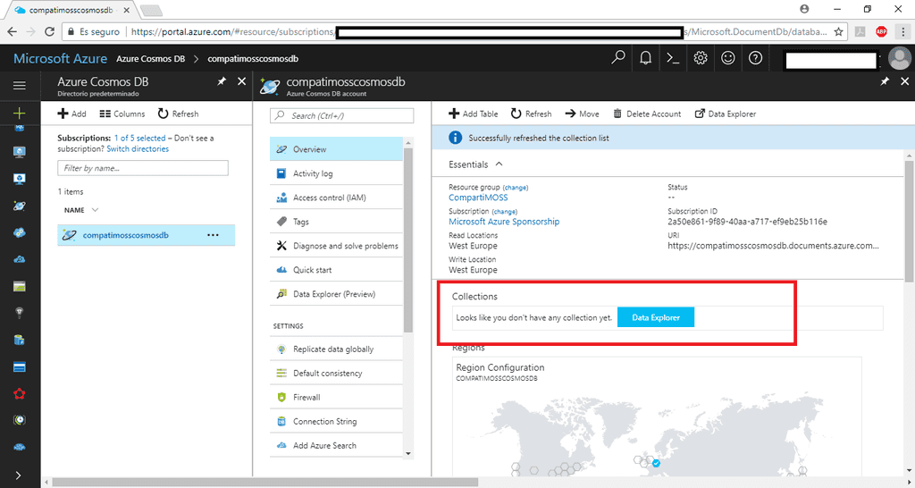 Imagen 2.- Cosmos DB Table API.