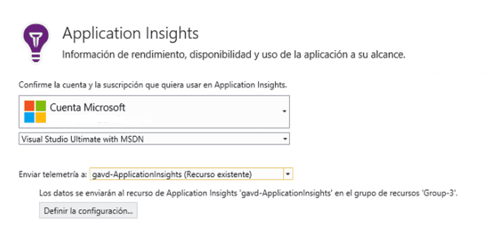 Imagen 8.- Cuenta de Azure para Application Insight.