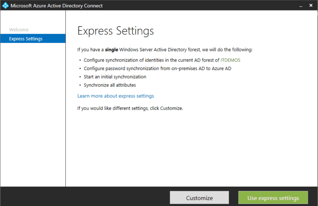 Imagen 6.- Asistente para la configuración de Azure AD Connect.