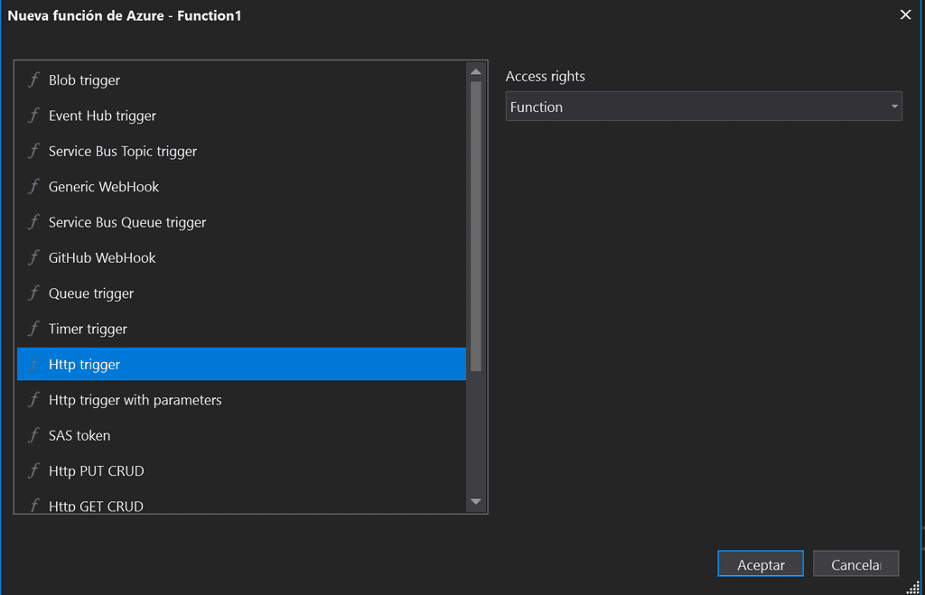 Figura 4.- Azure Functions con Http Trigger.