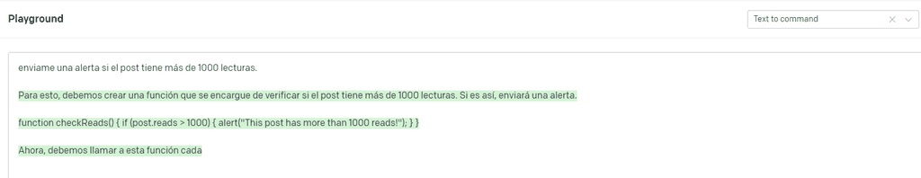 Imagen 5.- Resultados en GPT-3 cuando se cambia la afirmación para que se genere una respuesta en modo comandos.