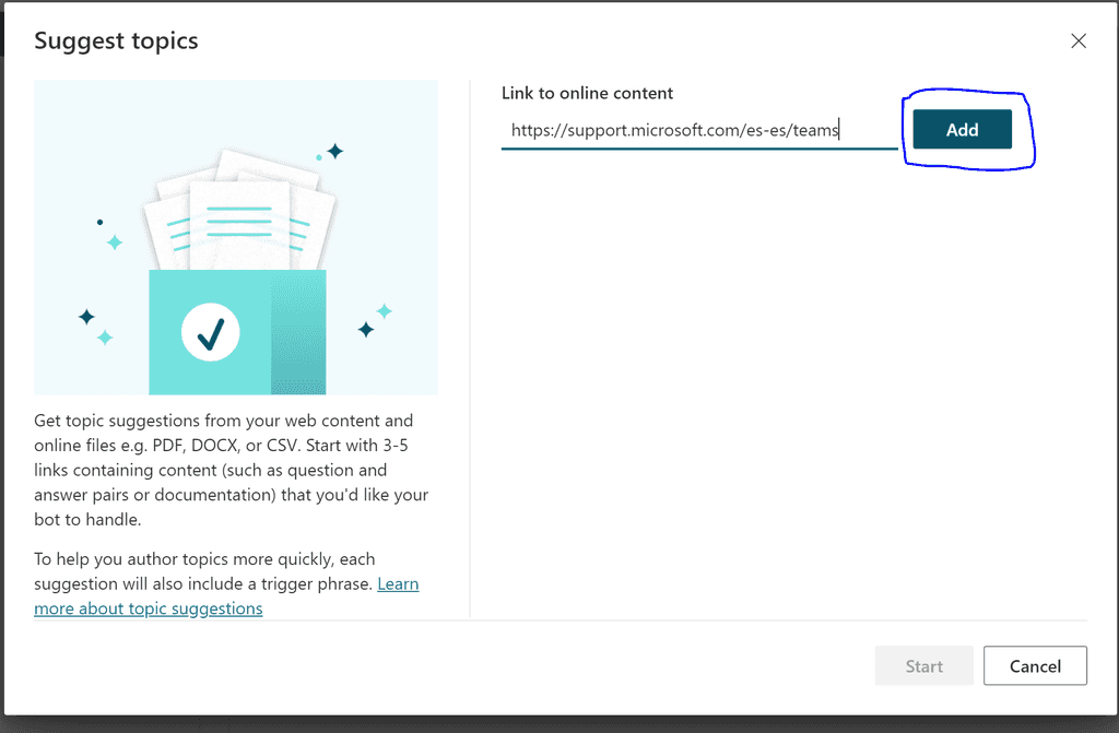 Imagen 10.- Configuración del origen de información para los temas sugeridos.