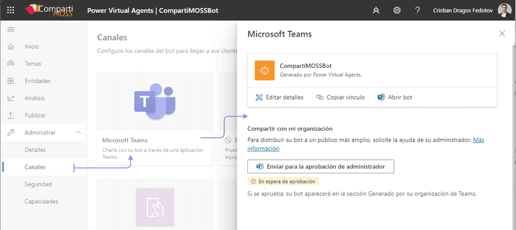 Imagen 10.- Publicación del Bot en el canal de Microsoft Teams.