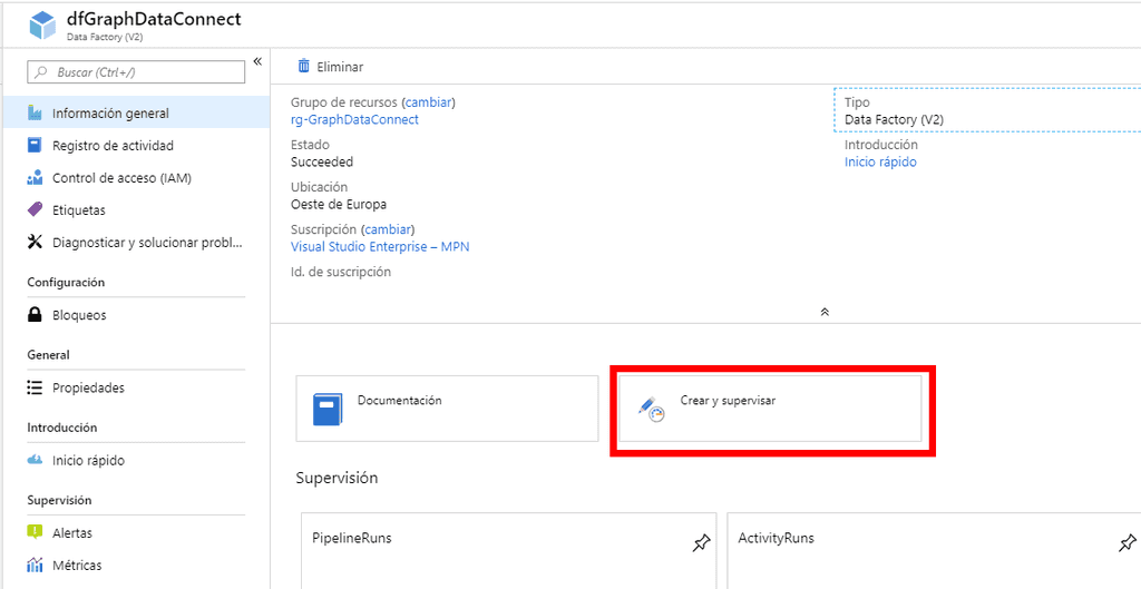 Imagen 10.- Creación del Azure Data Factory.
