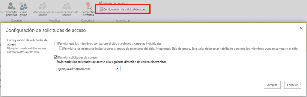 Imagen 8.- Configuración solicitud de acceso