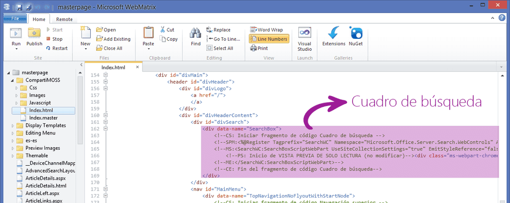 Archivo .html a partir del qué se va a generar la página maestra