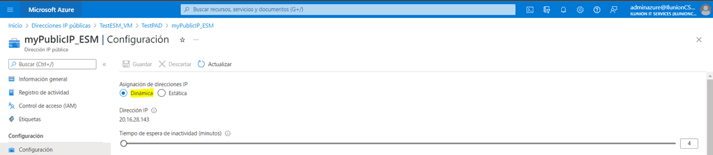Imagen 2.- IP pública dinámica asignada a la VM.