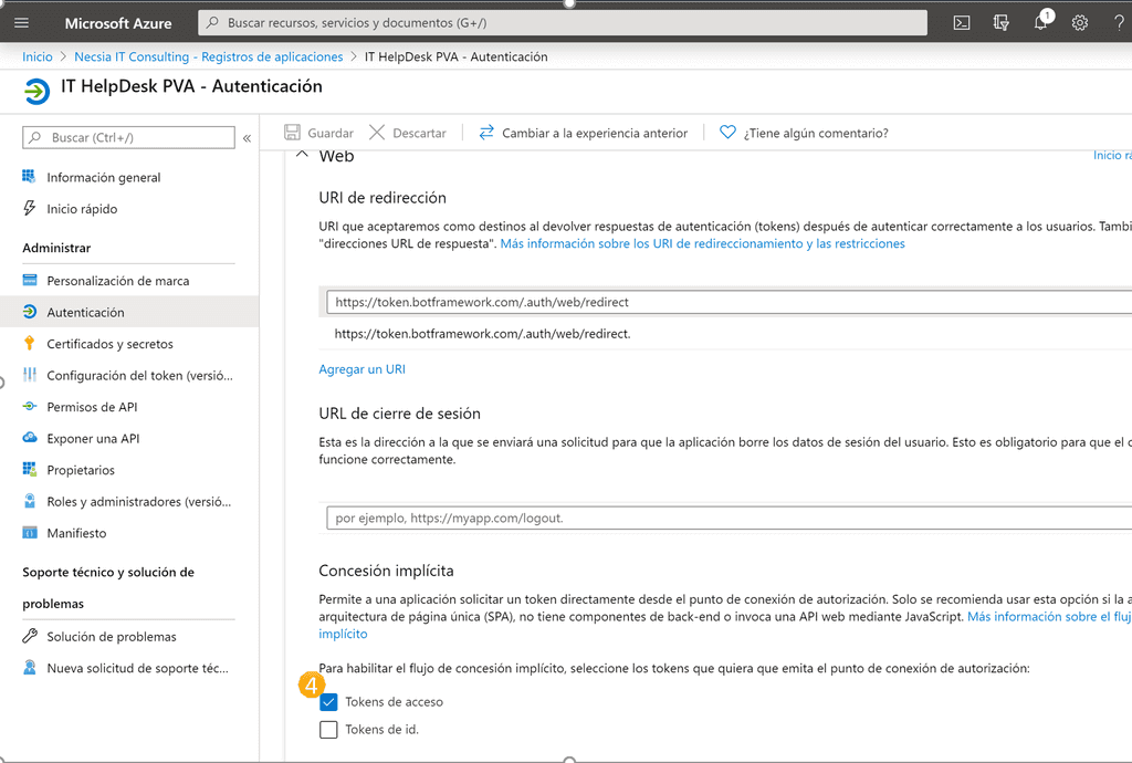 Imagen 5.- Configuración Tokens de acceso.