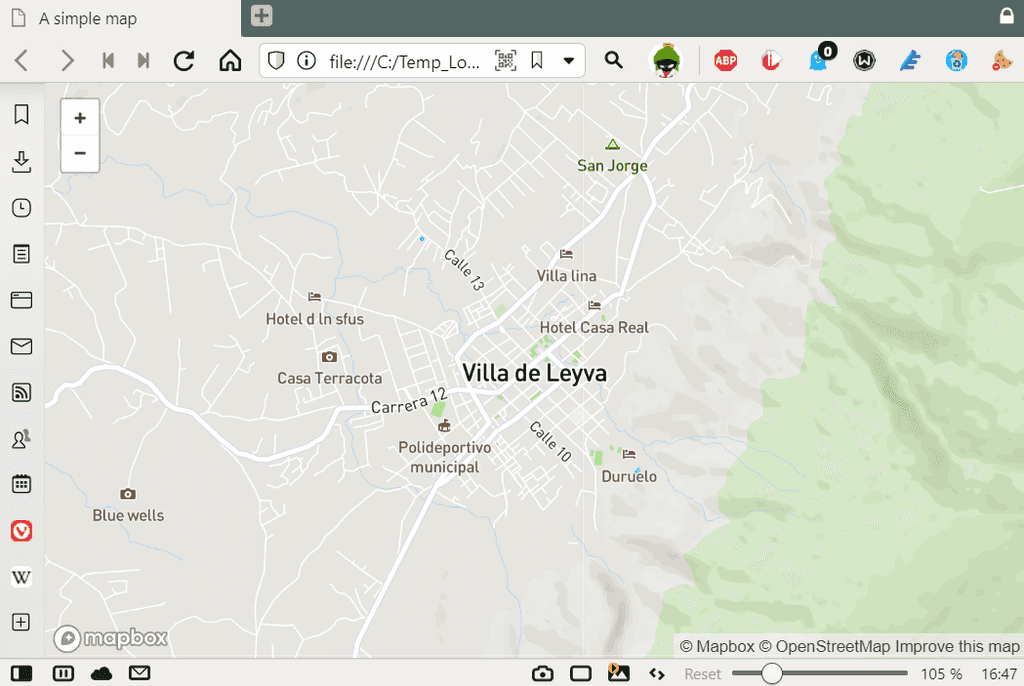 Imagen 1.- Mapa generado con el API de Mapbox.