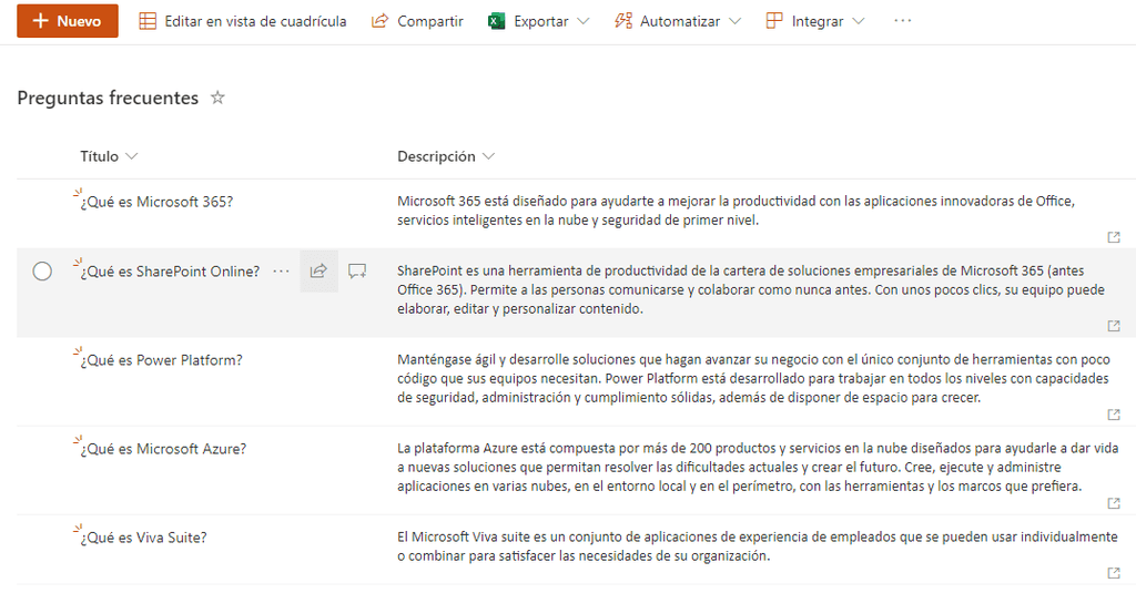 Imagen 4.- Configuración de lista y contribución de los datos a mostrar.