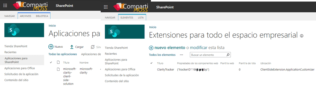 Imagen 6.- Solución de SPFx dentro del AppCatalog y configuración de propiedad de la extensión.