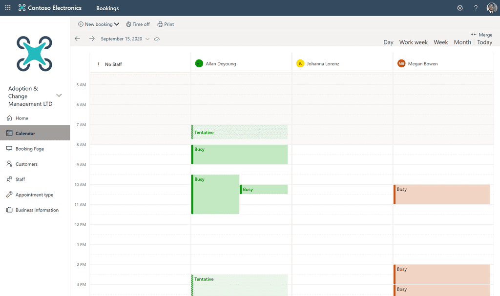 Imagen 12.- Calendario de Bookings integrado con el calendario del Staff.