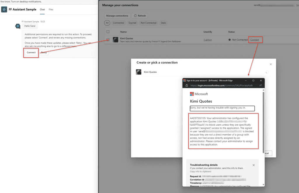 Figura 13 - Mensaje de error al crear una conexión al conector personalizado