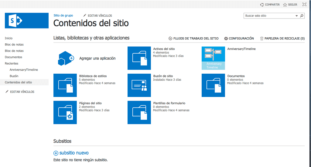 SharePoint cuenta con una diversidad de listas y aplicaciones dentro del Contenido del Sitio, para ser utilizado en