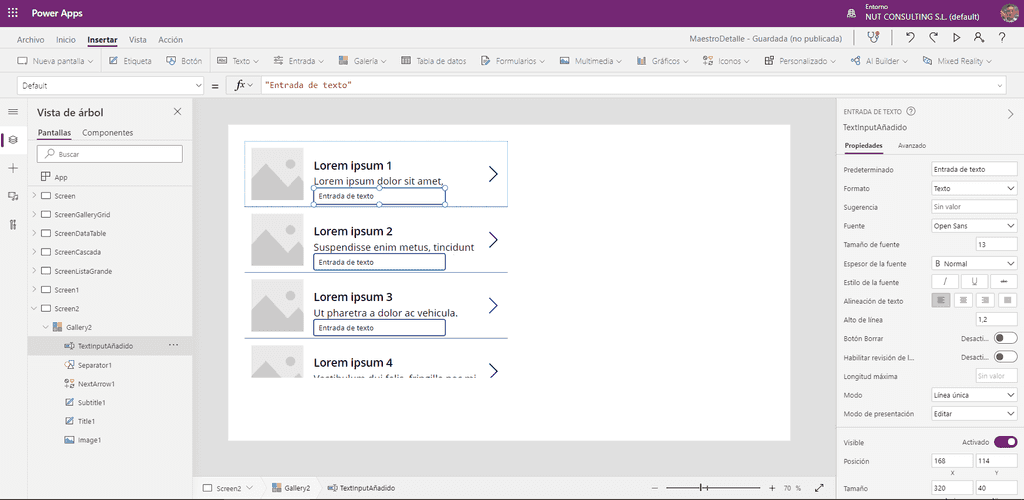Imagen 7.- Añadiendo un control de texto al control Gallery.