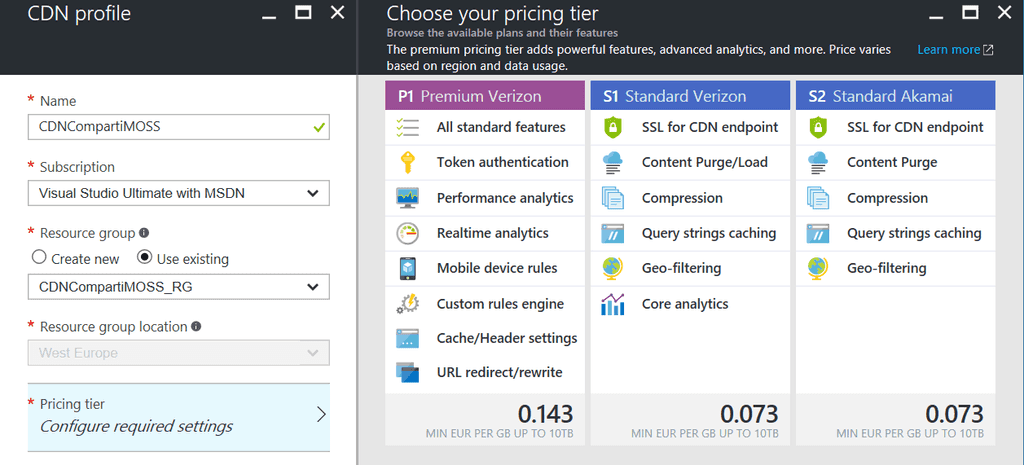 Imagen 2.- Creación del Perfil de CDN en Azure.