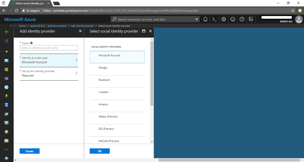 Imagen 2.- Proveedores de autenticación externo disponibles en Azure AD.