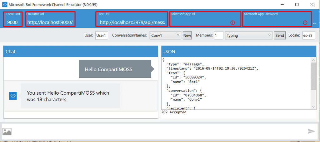 Imagen 4.- Bot Framework Emulator.