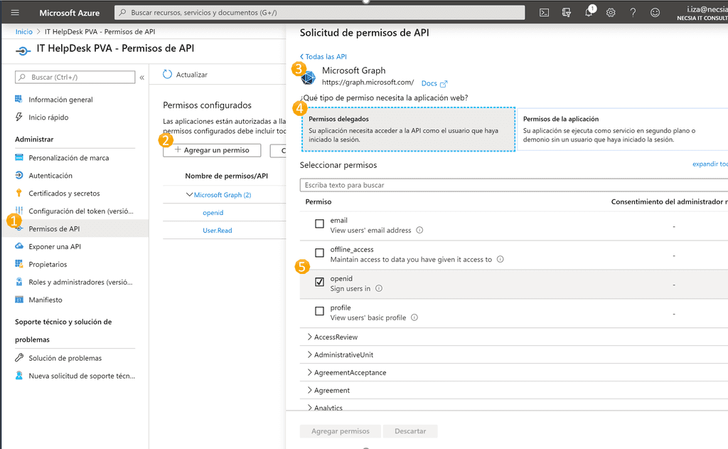 Imagen 6.- Configuración de permisos en el Graph.