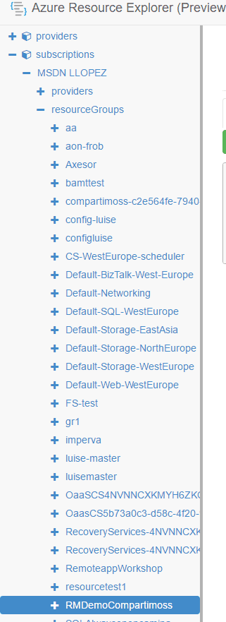 Imagen 8.- Grupos de recursos disponibles en Azure.