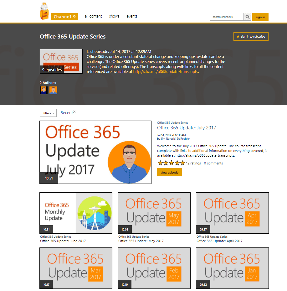 Imagen 9.- Office 365 Updates Series.
