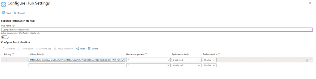 Imagen 2.- Configurando el desencadenador WebPubSubTrigger.