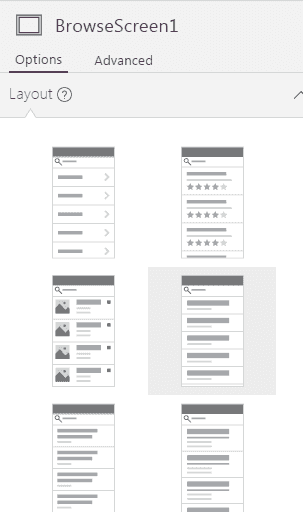 Image 11.-Layouts available to create a PowerApp.