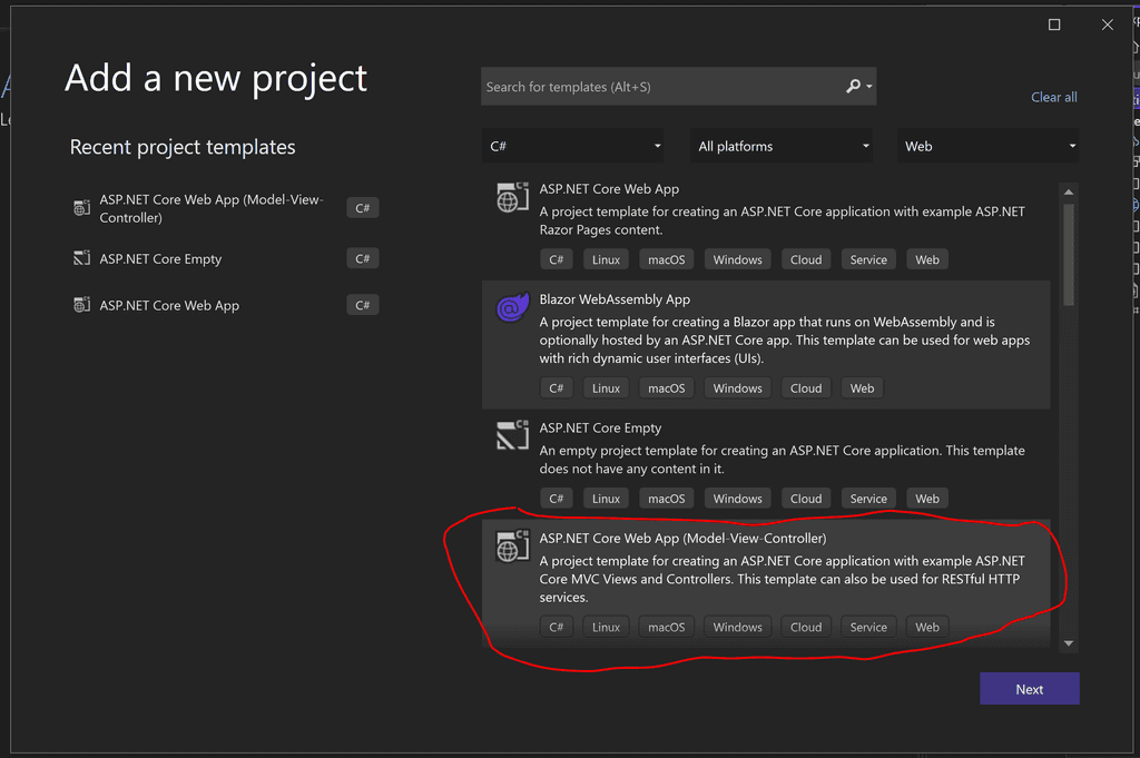 Imagen 1.- Creación de Proyecto en Visual Studio.