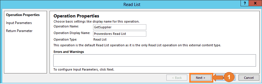 Imagen 18.- Muestra el formulario de propiedades de las operaciones de lectura de la lista.