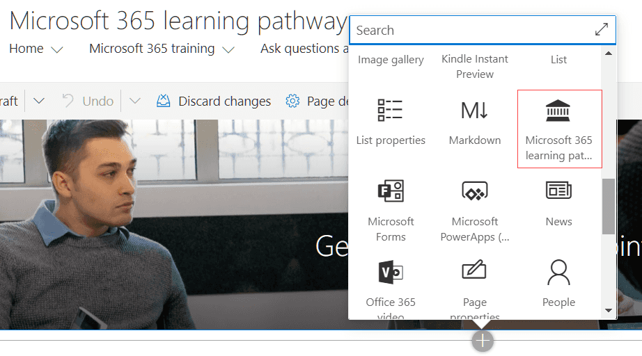 Imagen 4.- WebParts de Microsoft 365 Learning Pathways.