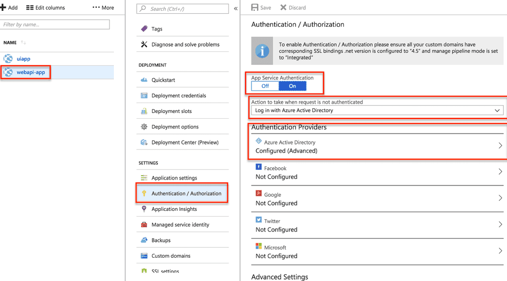 Imagen 7.- Configuración de la autenticación del Web API.