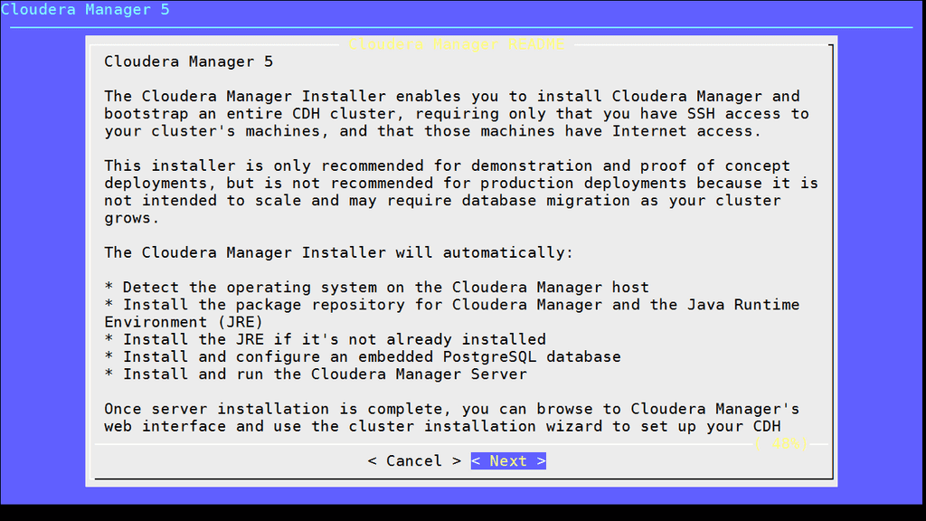 Imagen 4.- Asistente para la instalación de Cloudera.