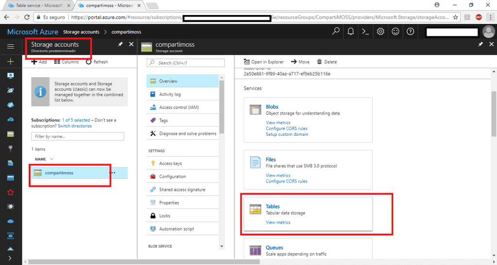 Imagen 3.- Azure Storage.