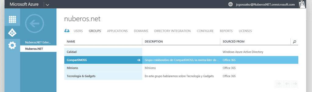 Imagen 6.- Detalle de los Grupos de Office 365 en Azure AD.