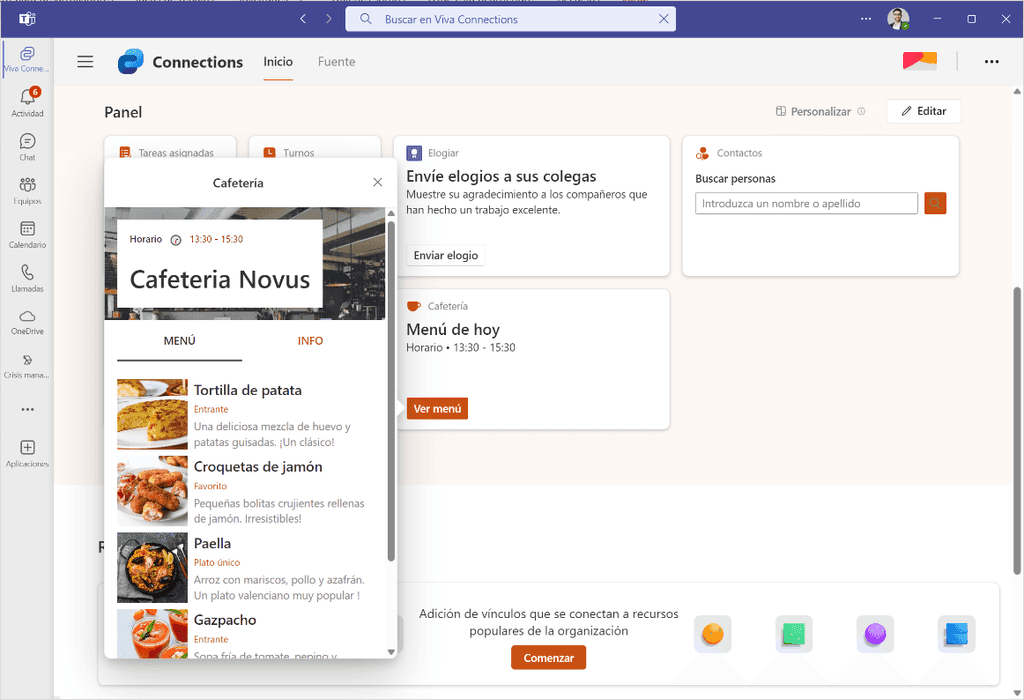 Imagen 6.- Visualización de la tarjeta dentro de Viva Connections en MS Teams.