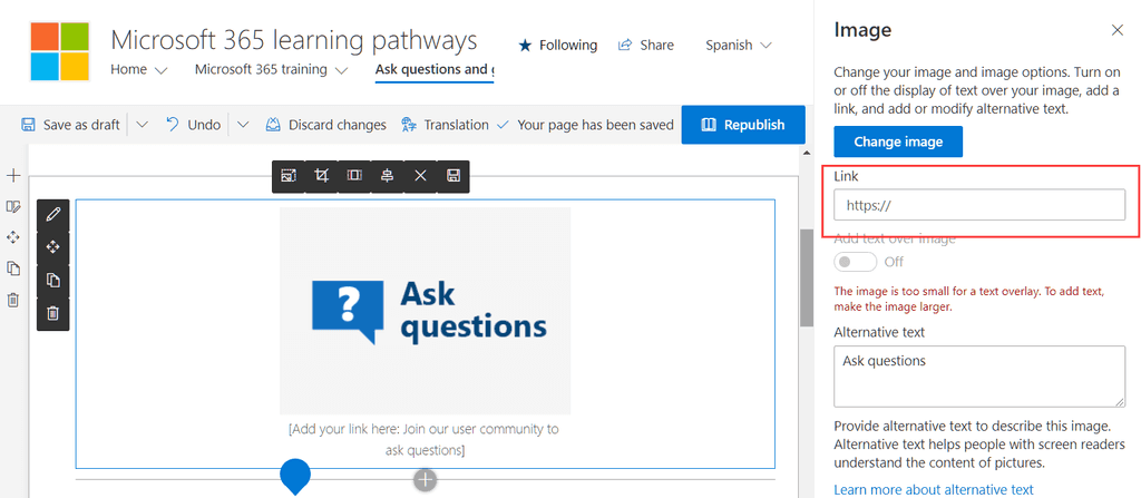 Imagen 8.- Configuración de página de Ayuda y preguntas.