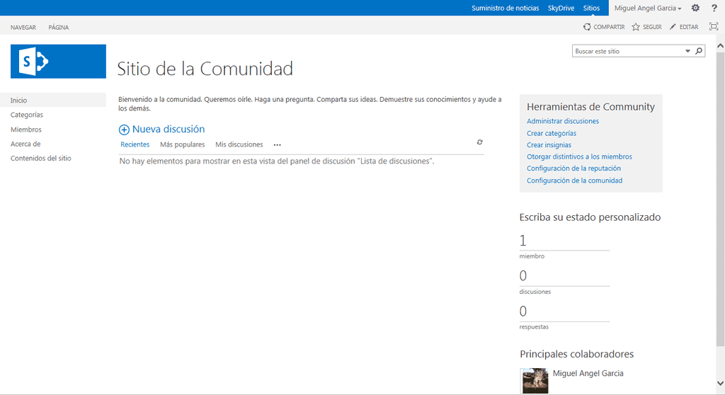 Sitio de la comunidad en SharePoint 2013