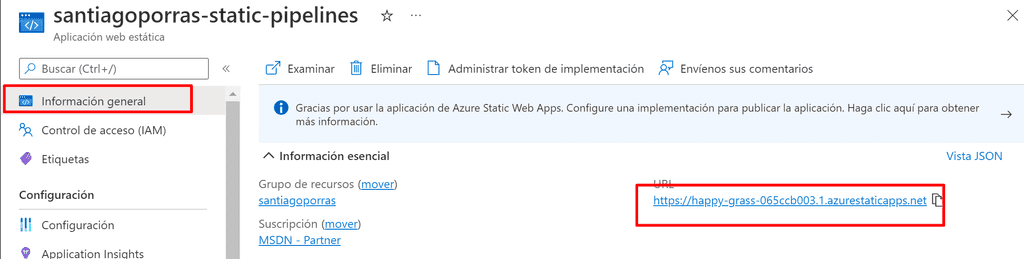 Imagen 27 - Obtención de la url de Azure Static Web App