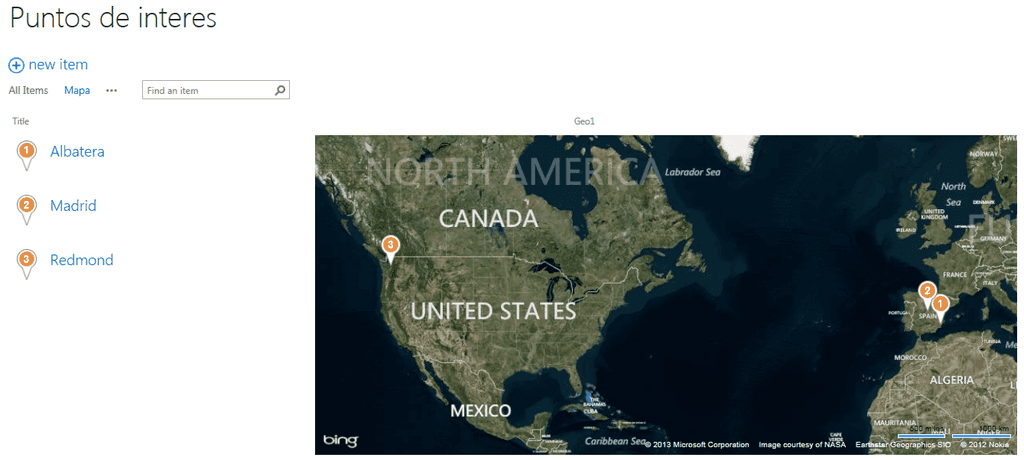 Vista de puntos de interés
