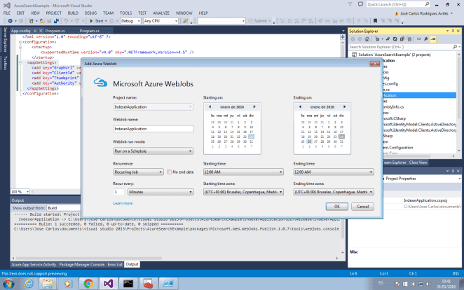 Imagen 10.- Pasos de despliegue de una solución de Visual Studio como webjob en Azure.