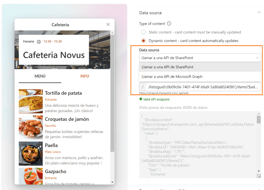 Imagen 5.- Configuración de la llamada a la API de SharePoint.